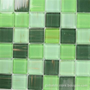 Crystal Glass Mosaic Tiles with Green Mix Color, 300 x 300mm, 23 x 23mm Unite Size